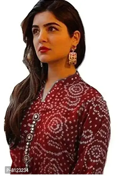 Rangoli Creations Women Cotton Regular Bandhani Printed Kurtis and Pant Set Red,Size,Medium-thumb0