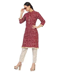 Rangoli Creations Woman's Rajasthani Bandhani Printed Cotton Designer Stylish Kurti Pant Set,Size,Medium Maroon-thumb4