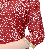 Women Bandhani Printed Cotton Red Maroon Gotta work Kurti Pant Set M L XL XXL (Maroon, Medium)-thumb1