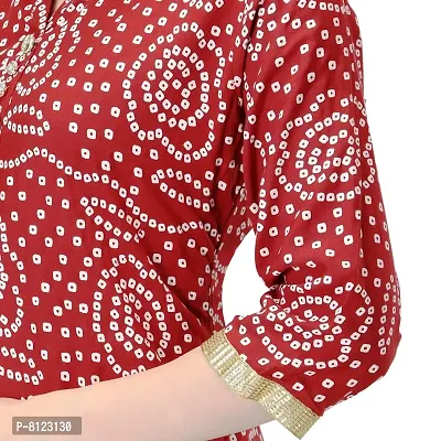 Women Bandhani Printed Cotton Red Maroon Gotta work Kurti Pant Set M L XL XXL (Maroon, Medium)-thumb2