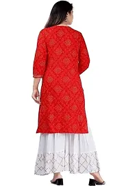 Rangoli Creations Women's Rayon Red Full Body Embroidered Bandhani Print Kurti White Gotta Work Sharara Set,Size- (XXL)-thumb1