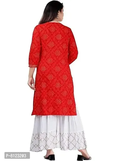 Rangoli Creations Women's Rayon Red Full Body Embroidered Bandhani Print Kurti White Gotta Work Sharara Set,Size- (XXL)-thumb2