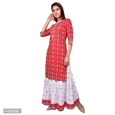 Generic Woman Bandhani Printed Cotton Kurta Skirt Set RED M L XL XXL-thumb4