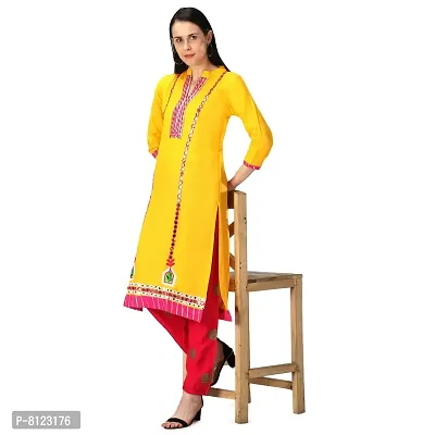 Women's Beautiful Rayon Kurti Pant Dupatta Set (Yellow, XXL)-thumb4