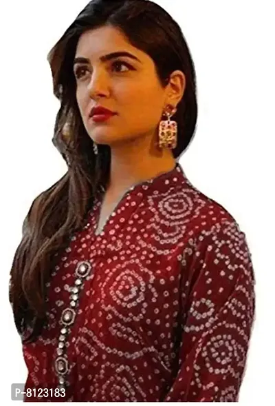 Rangoli Creations Women Cotton Regular Bandhani Printed Kurtis and Pant Set Red,Size,XL-thumb0