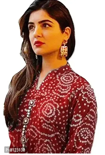 Women Bandhani Printed Cotton Red Maroon Gotta work Kurti Pant Set M L XL XXL (Maroon, Medium)-thumb0