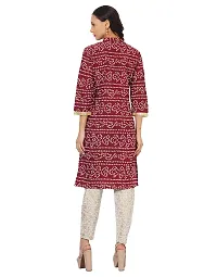 Rangoli Creations Woman's Rajasthani Bandhani Printed Cotton Designer Stylish Kurti Pant Set,Size,XXL Maroon-thumb3