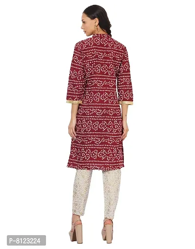 Rangoli Creations Woman's Rajasthani Bandhani Printed Cotton Designer Stylish Kurti Pant Set,Size,XXL Maroon-thumb4