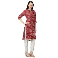 Women Bandhani Printed Cotton Red Maroon Gotta work Kurti Pant Set M L XL XXL (Maroon, Medium)-thumb3