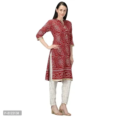 Women Bandhani Printed Cotton Red Maroon Gotta work Kurti Pant Set M L XL XXL (Maroon, Medium)-thumb4