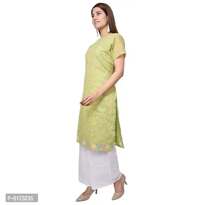 Women Embroidered Modal Cotton Kurti Palazzo Dupatta Set (Green_42)-thumb4