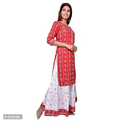 Generic Woman Bandhani Printed Cotton Kurta Skirt Set RED M L XL XXL-thumb3