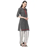 Women's Cotton Straight Kurti Palazzo Dupatta Set (Black and White, Medium, 3)-thumb2