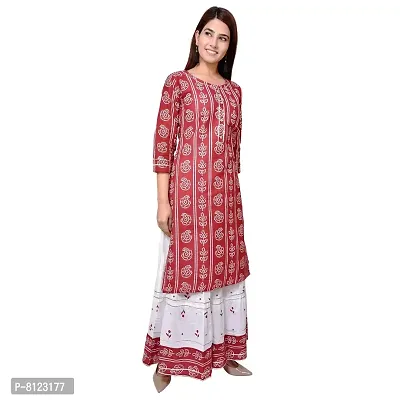 Generic Woman Bandhani Printed Cotton Kurta Skirt Set RED M L XL XXL-thumb3