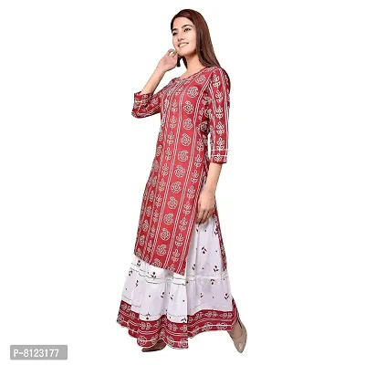 Generic Woman Bandhani Printed Cotton Kurta Skirt Set RED M L XL XXL-thumb2