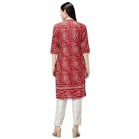 Women Bandhani Printed Cotton Red Maroon Gotta work Kurti Pant Set M L XL XXL (Maroon, Medium)-thumb4