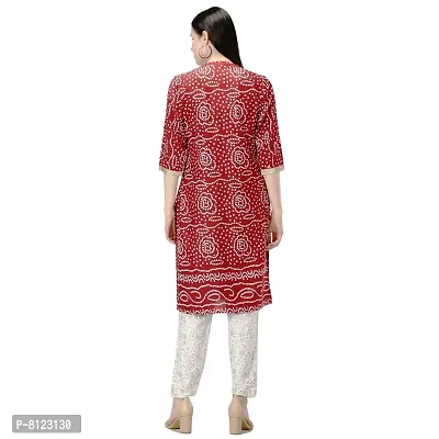 Women Bandhani Printed Cotton Red Maroon Gotta work Kurti Pant Set M L XL XXL (Maroon, Medium)-thumb5