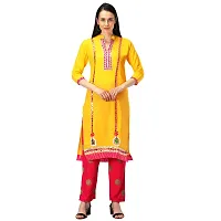 Women's Beautiful Rayon Kurti Pant Dupatta Set (Yellow, XXL)-thumb2