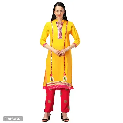 Women's Beautiful Rayon Kurti Pant Dupatta Set (Yellow, XXL)-thumb3