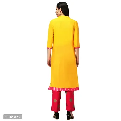 Women's Beautiful Rayon Kurti Pant Dupatta Set (Yellow, XXL)-thumb2