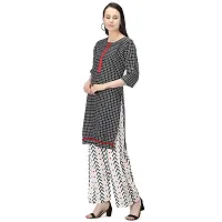 Women's Cotton Straight Kurti Palazzo Dupatta Set (Black and White, Medium, 3)-thumb4