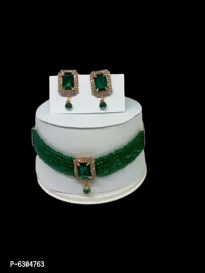 Acrylic Green Choker Necklace Matching Earring Set For Fashion Model Girls/Woman-thumb0