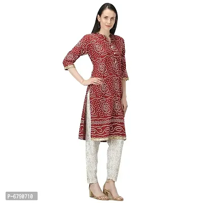 Elegant Bandhej Printed Cotton Kurti With Pant For Women-thumb2