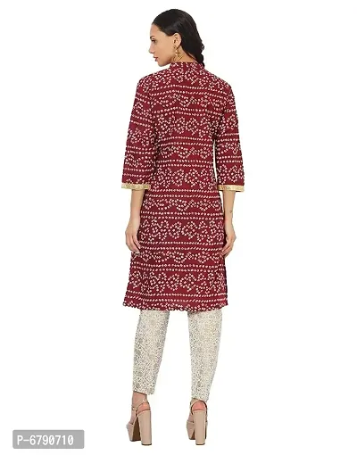 Elegant Bandhej Printed Cotton Kurti With Pant For Women-thumb3