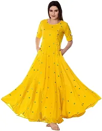 Woman Yellow Embroidered Designer  Stylish Rayon Long  Anarkali Kurti-thumb2