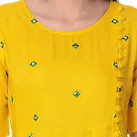 Woman Yellow Embroidered Designer  Stylish Rayon Long  Anarkali Kurti-thumb3