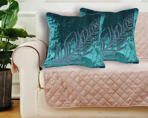 Velvet Cushion Cover Hand Embroidered Set Of 2 Pillowcase