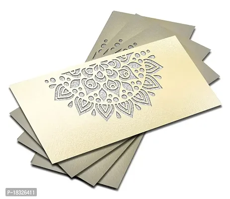 Brown Cloud Customised Exclusive Elegant Designer Laser-Cut Shagun/Money/Gift Envelope/Cover/Lifafa for Gift/Festival with Personalized Text Message/Name (SE Pearl Silver 015) (Pack of 6)-thumb2