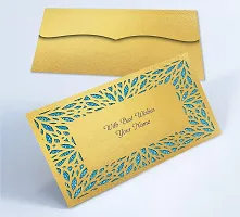Brown Cloud Customised Exclusive Elegant Designer Laser-Cut Shagun/Money/Gift Envelope/Cover/Lifafa for Gift/Festival with Personalized Text Message/Name (Golden Blue 001) (Pack of 6)-thumb1
