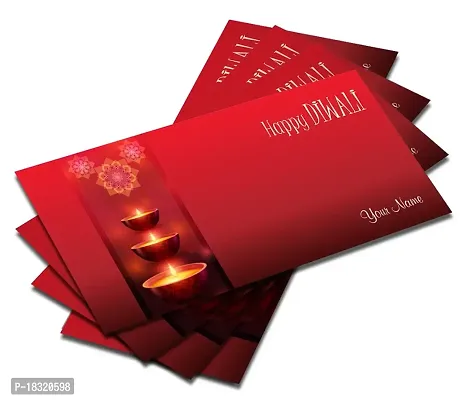 Brown Cloud Customised Exclusive Shagun/Money/Gift Envelope/Cover/Lifafa for Diwali/Deepawali with Personalized Text Message/Name/Photo (Pack of 10) (Red)-thumb2