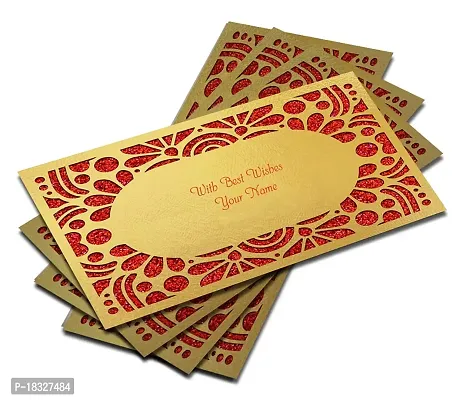 Brown Cloud Customised Exclusive Elegant Designer Laser-Cut Shagun/Money/Gift Envelope/Cover/Lifafa for Gift/Festival with Personalized Text Message/Name (SE Golden Red 014) (Pack of 6)-thumb0