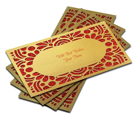 Brown Cloud Customised Exclusive Elegant Designer Laser-Cut Shagun/Money/Gift Envelope/Cover/Lifafa for Gift/Festival with Personalized Text Message/Name (SE Golden Red 014) (Pack of 6)