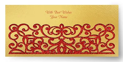 Brown Cloud Customised Exclusive Elegant Designer Laser-Cut Shagun/Money/Gift Envelope/Cover/Lifafa for Gift/Festival with Personalized Text Message/Name (SE Golden Red 003) (Pack of 6)-thumb1