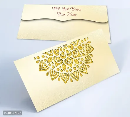 Brown Cloud Customised Exclusive Elegant Designer Laser-Cut Shagun/Money/Gift Envelope/Cover/Lifafa for Gift/Festival with Personalized Text Message/Name (SE Pearl Gold 015) (Pack of 6)-thumb3