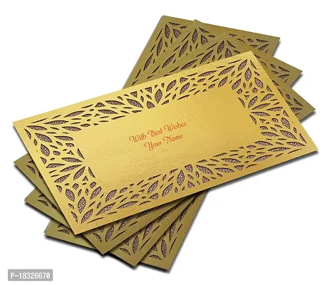 Brown Cloud Customised Exclusive Elegant Designer Laser-Cut Shagun/Money/Gift Envelope/Cover/Lifafa for Gift/Festival with Personalized Text Message/Name (Golden DBrown 001) (Pack of 6)-thumb3