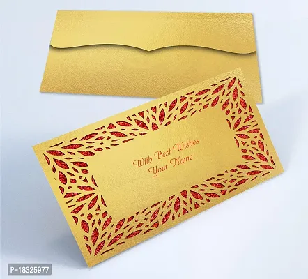 Brown Cloud Customised Exclusive Elegant Designer Laser-Cut Shagun/Money/Gift Envelope/Cover/Lifafa for Gift/Festival with Personalized Text Message/Name (Golden Red 001) (Pack of 6)-thumb2