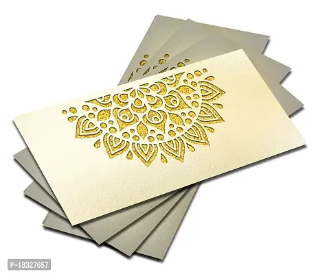 Brown Cloud Customised Exclusive Elegant Designer Laser-Cut Shagun/Money/Gift Envelope/Cover/Lifafa for Gift/Festival with Personalized Text Message/Name (SE Pearl Gold 015) (Pack of 6)