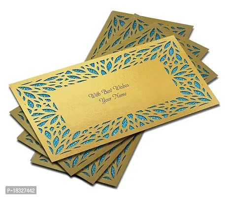 Brown Cloud Customised Exclusive Elegant Designer Laser-Cut Shagun/Money/Gift Envelope/Cover/Lifafa for Gift/Festival with Personalized Text Message/Name (Golden Blue 001) (Pack of 6)-thumb3