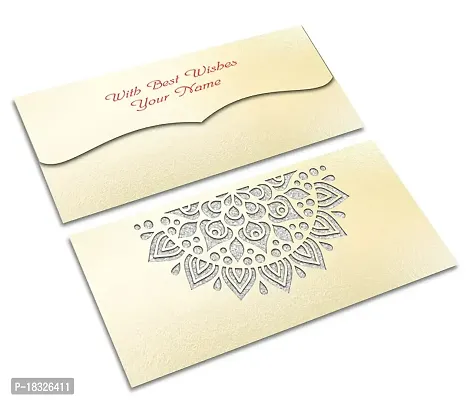 Brown Cloud Customised Exclusive Elegant Designer Laser-Cut Shagun/Money/Gift Envelope/Cover/Lifafa for Gift/Festival with Personalized Text Message/Name (SE Pearl Silver 015) (Pack of 6)-thumb0