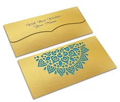 Brown Cloud Customised Exclusive Elegant Designer Laser-Cut Shagun/Money/Gift Envelope/Cover/Lifafa for Gift/Festival with Personalized Text Message/Name (SE Golden Blue 015) (Pack of 6)-thumb1