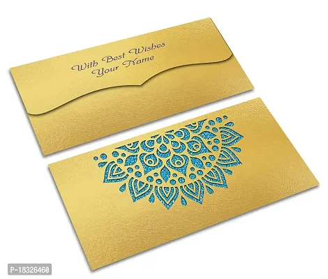 Brown Cloud Customised Exclusive Elegant Designer Laser-Cut Shagun/Money/Gift Envelope/Cover/Lifafa for Gift/Festival with Personalized Text Message/Name (SE Golden Blue 015) (Pack of 6)-thumb2