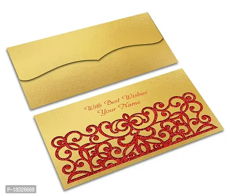 Brown Cloud Customised Exclusive Elegant Designer Laser-Cut Shagun/Money/Gift Envelope/Cover/Lifafa for Gift/Festival with Personalized Text Message/Name (SE Golden Red 003) (Pack of 6)-thumb4