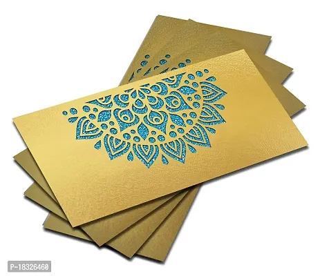 Brown Cloud Customised Exclusive Elegant Designer Laser-Cut Shagun/Money/Gift Envelope/Cover/Lifafa for Gift/Festival with Personalized Text Message/Name (SE Golden Blue 015) (Pack of 6)-thumb0