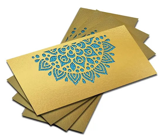 Brown Cloud Customised Exclusive Elegant Designer Laser-Cut Shagun/Money/Gift Envelope/Cover/Lifafa for Gift/Festival with Personalized Text Message/Name (SE Golden Blue 015) (Pack of 6)