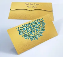 Brown Cloud Customised Exclusive Elegant Designer Laser-Cut Shagun/Money/Gift Envelope/Cover/Lifafa for Gift/Festival with Personalized Text Message/Name (SE Golden Blue 015) (Pack of 6)-thumb2