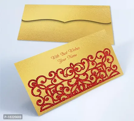 Brown Cloud Customised Exclusive Elegant Designer Laser-Cut Shagun/Money/Gift Envelope/Cover/Lifafa for Gift/Festival with Personalized Text Message/Name (SE Golden Red 003) (Pack of 6)-thumb3